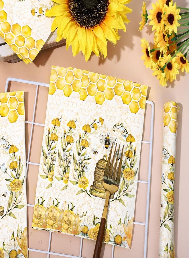 JarThenaAMCS مناديل ضيوف JarThenaAMCS، 80 قطعة، بنقشة زهور النحل، ألوان مائية، بنقشة نحل العسل، مناديل ورقية للاستخدام مرة واحدة، بنقشة خلية النحل، مناسبة للعشاء، منشفة يد، مثالية لحفلات الربيع والصيف، وحفلات استقبال المولود، وأعياد الميلاد. - Image 4